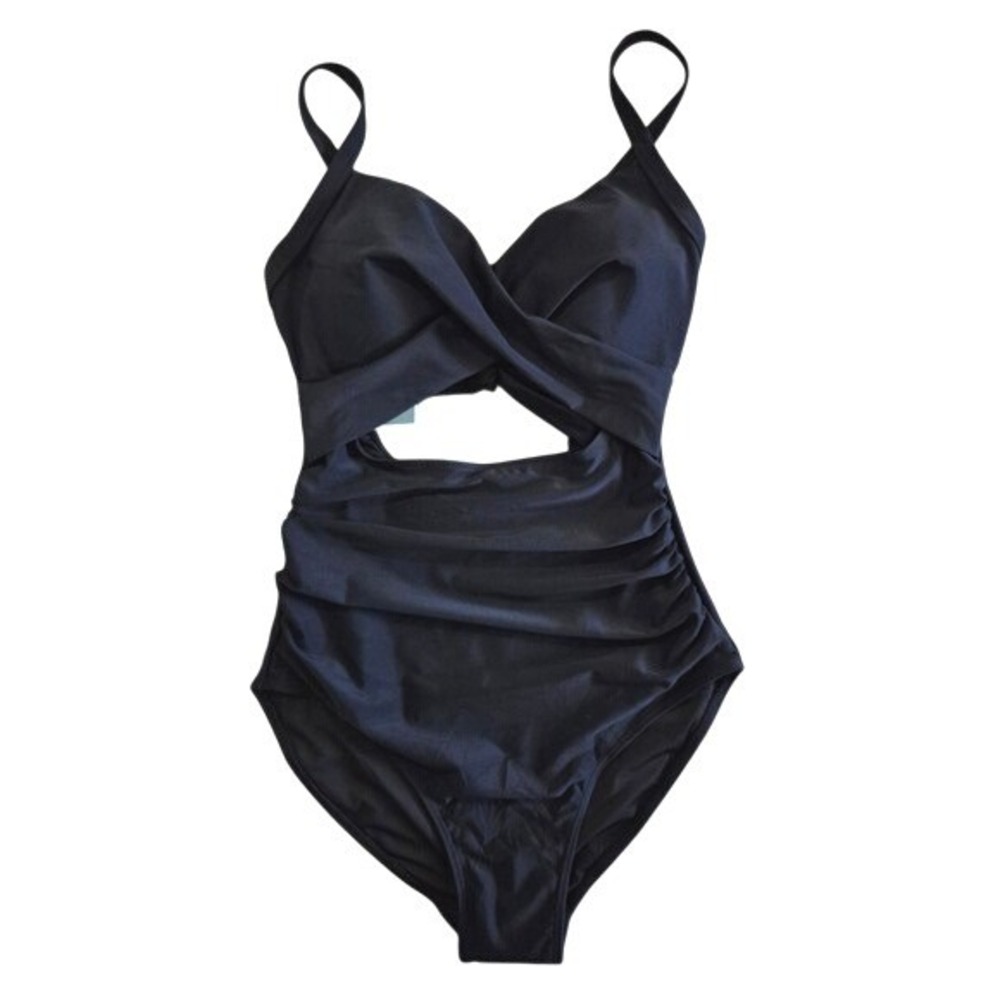 Eomenie Womens‎ Black Ruched Cutout One Piece Swimsuit Crossover Size S NEW